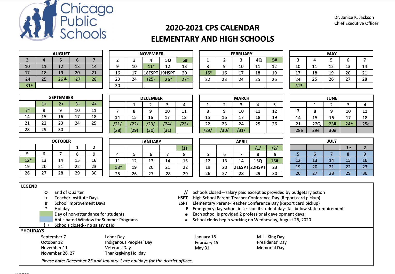CPS 20202021 School Calendar Chicago School Options